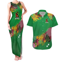 Custom St Kitts and Nevis Cricket Patriots Couples Matching Tank Maxi Dress and Hawaiian Shirt Caribbean Tropical Plants Sporty Green - Wonder Print Shop