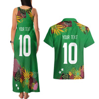 Custom St Kitts and Nevis Cricket Patriots Couples Matching Tank Maxi Dress and Hawaiian Shirt Caribbean Tropical Plants Sporty Green - Wonder Print Shop