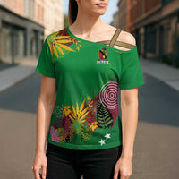 Custom St Kitts and Nevis Cricket Patriots Cross Shoulder Shirt Caribbean Tropical Plants Sporty Green - Wonder Print Shop