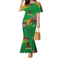 Custom St Kitts and Nevis Cricket Patriots Family Matching Mermaid Dress and Hawaiian Shirt Caribbean Tropical Plants Sporty Green - Wonder Print Shop