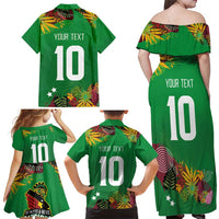 Custom St Kitts and Nevis Cricket Patriots Family Matching Off Shoulder Maxi Dress and Hawaiian Shirt Caribbean Tropical Plants Sporty Green - Wonder Print Shop