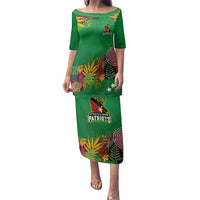 Custom St Kitts and Nevis Cricket Patriots Family Matching Puletasi and Hawaiian Shirt Caribbean Tropical Plants Sporty Green - Wonder Print Shop