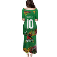 Custom St Kitts and Nevis Cricket Patriots Family Matching Puletasi and Hawaiian Shirt Caribbean Tropical Plants Sporty Green - Wonder Print Shop