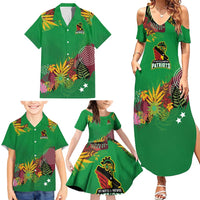 Custom St Kitts and Nevis Cricket Patriots Family Matching Summer Maxi Dress and Hawaiian Shirt Caribbean Tropical Plants Sporty Green - Wonder Print Shop