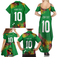 Custom St Kitts and Nevis Cricket Patriots Family Matching Summer Maxi Dress and Hawaiian Shirt Caribbean Tropical Plants Sporty Green - Wonder Print Shop