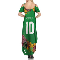 Custom St Kitts and Nevis Cricket Patriots Family Matching Summer Maxi Dress and Hawaiian Shirt Caribbean Tropical Plants Sporty Green - Wonder Print Shop
