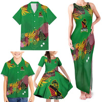 Custom St Kitts and Nevis Cricket Patriots Family Matching Tank Maxi Dress and Hawaiian Shirt Caribbean Tropical Plants Sporty Green - Wonder Print Shop