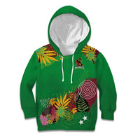 Custom St Kitts and Nevis Cricket Patriots Kid Hoodie Caribbean Tropical Plants Sporty Green - Wonder Print Shop