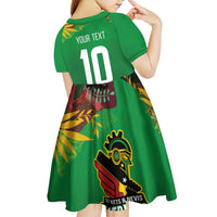 Custom St Kitts and Nevis Cricket Patriots Kid Short Sleeve Dress Caribbean Tropical Plants Sporty Green - Wonder Print Shop