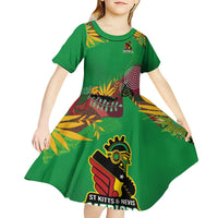 Custom St Kitts and Nevis Cricket Patriots Kid Short Sleeve Dress Caribbean Tropical Plants Sporty Green - Wonder Print Shop