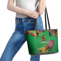 St Kitts and Nevis Cricket Patriots Leather Tote Bag Caribbean Tropical Plants Sporty Green - Wonder Print Shop