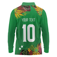 Custom St Kitts and Nevis Cricket Patriots Long Sleeve Polo Shirt Caribbean Tropical Plants Sporty Green - Wonder Print Shop