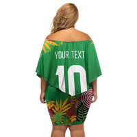 Custom St Kitts and Nevis Cricket Patriots Off Shoulder Short Dress Caribbean Tropical Plants Sporty Green - Wonder Print Shop