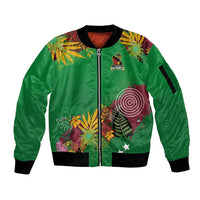 Custom St Kitts and Nevis Cricket Patriots Sleeve Zip Bomber Jacket Caribbean Tropical Plants Sporty Green - Wonder Print Shop