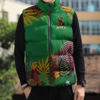 Custom St Kitts and Nevis Cricket Patriots Sleeveless Puffer Jacket Caribbean Tropical Plants Sporty Green - Wonder Print Shop