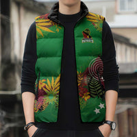 Custom St Kitts and Nevis Cricket Patriots Sleeveless Puffer Jacket Caribbean Tropical Plants Sporty Green - Wonder Print Shop