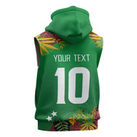 Custom St Kitts and Nevis Cricket Patriots Sleeveless Zip Hoodie Caribbean Tropical Plants Sporty Green - Wonder Print Shop
