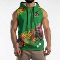 Custom St Kitts and Nevis Cricket Patriots Sleeveless Zip Hoodie Caribbean Tropical Plants Sporty Green - Wonder Print Shop