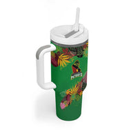 Custom St Kitts and Nevis Cricket Patriots Tumbler With Handle Caribbean Tropical Plants Sporty Green - Wonder Print Shop