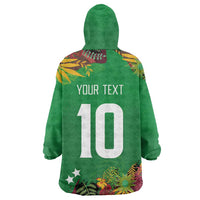 Custom St Kitts and Nevis Cricket Patriots Wearable Blanket Hoodie Caribbean Tropical Plants Sporty Green - Wonder Print Shop