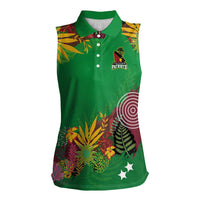 Custom St Kitts and Nevis Cricket Patriots Women Sleeveless Polo Shirt Caribbean Tropical Plants Sporty Green - Wonder Print Shop
