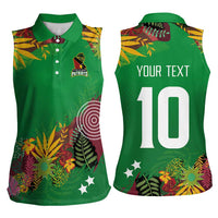 Custom St Kitts and Nevis Cricket Patriots Women Sleeveless Polo Shirt Caribbean Tropical Plants Sporty Green - Wonder Print Shop