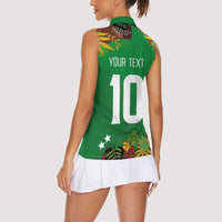 Custom St Kitts and Nevis Cricket Patriots Women Sleeveless Polo Shirt Caribbean Tropical Plants Sporty Green - Wonder Print Shop