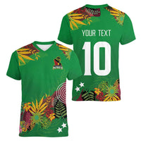 Custom St Kitts and Nevis Cricket Patriots Women V-Neck T-Shirt Caribbean Tropical Plants Sporty Green - Wonder Print Shop