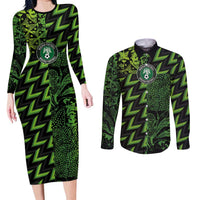 Custom Nigeria Football Couples Matching Long Sleeve Bodycon Dress and Long Sleeve Button Shirt Super Eagles Champions - Wonder Print Shop