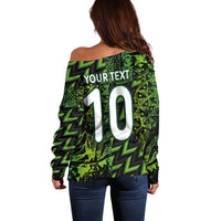 Custom Nigeria Football Off Shoulder Sweater Super Eagles Champions - Wonder Print Shop
