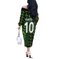 Custom Nigeria Football Off The Shoulder Long Sleeve Dress Super Eagles Champions - Wonder Print Shop