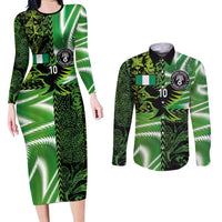 Custom Nigeria Football Couples Matching Long Sleeve Bodycon Dress and Long Sleeve Button Shirt Super Eagles Spirit - Wonder Print Shop