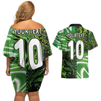 Custom Nigeria Football Couples Matching Off Shoulder Short Dress and Hawaiian Shirt Super Eagles Spirit - Wonder Print Shop