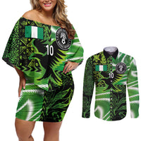 Custom Nigeria Football Couples Matching Off Shoulder Short Dress and Long Sleeve Button Shirt Super Eagles Spirit - Wonder Print Shop