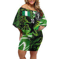 Custom Nigeria Football Family Matching Off Shoulder Short Dress and Hawaiian Shirt Super Eagles Spirit - Wonder Print Shop