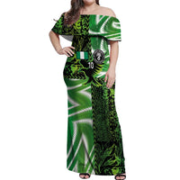 Custom Nigeria Football Off Shoulder Maxi Dress Super Eagles Spirit - Wonder Print Shop