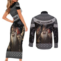 13 Yule Lads Iceland Christmas Couples Matching Short Sleeve Bodycon Dress and Long Sleeve Button Shirt Jolasveinar and Nordic Traditional Pattern - Wonder Print Shop