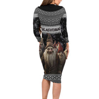 13 Yule Lads Iceland Christmas Long Sleeve Bodycon Dress Jolasveinar and Nordic Traditional Pattern - Wonder Print Shop