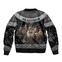 13 Yule Lads Iceland Christmas Sleeve Zip Bomber Jacket Jolasveinar and Nordic Traditional Pattern - Wonder Print Shop