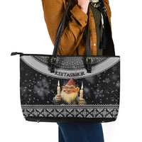 Iceland Kertasnikir Christmas Leather Tote Bag Candle Beggar and Nordic Traditional Pattern - Wonder Print Shop