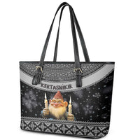 Iceland Kertasnikir Christmas Leather Tote Bag Candle Beggar and Nordic Traditional Pattern - Wonder Print Shop