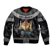 Iceland Kertasnikir Christmas Sleeve Zip Bomber Jacket Candle Beggar and Nordic Traditional Pattern - Wonder Print Shop