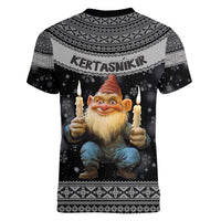 Iceland Kertasnikir Christmas Women V-Neck T-Shirt Candle Beggar and Nordic Traditional Pattern - Wonder Print Shop