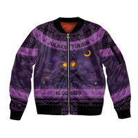 Iceland Jolakotturinn Christmas Sleeve Zip Bomber Jacket Yule Cat and Nordic Traditional Pattern - Wonder Print Shop