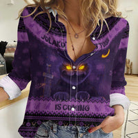 Iceland Jolakotturinn Christmas Women Casual Shirt Yule Cat and Nordic Traditional Pattern - Wonder Print Shop