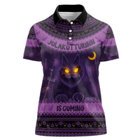 Iceland Jolakotturinn Christmas Women Polo Shirt Yule Cat and Nordic Traditional Pattern - Wonder Print Shop