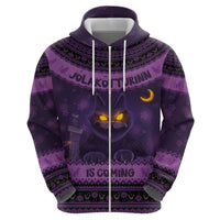 Iceland Jolakotturinn Christmas Zip Hoodie Yule Cat and Nordic Traditional Pattern - Wonder Print Shop