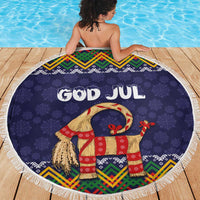 Scandinavian Yule Goat Christmas Beach Blanket with Scandinavian Folk Pattern Style - Wonder Print Shop