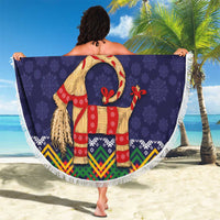Scandinavian Yule Goat Christmas Beach Blanket with Scandinavian Folk Pattern Style - Wonder Print Shop