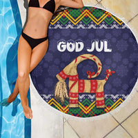 Scandinavian Yule Goat Christmas Beach Blanket with Scandinavian Folk Pattern Style - Wonder Print Shop